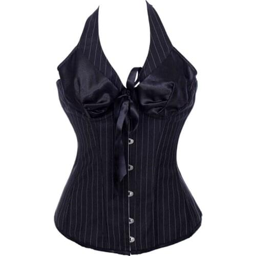 Black Striped Steampunk Corset Breast Support Halter Corset Sexy Gothic Corset Womans Corset Lingerie