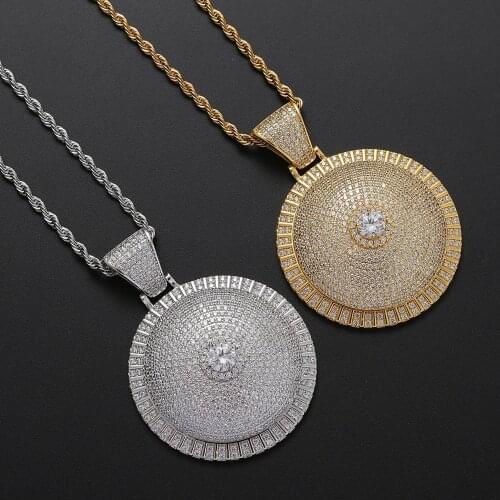 Hip Hop Full AAA CZ Stone Paved Bling Iced Out Spinner Rotatable Round Pendants Necklace for Men Rapper Jewelry Drop Shipping