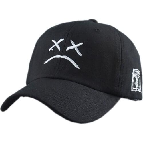 Summer Dad Hat Embroidery 100% Cotton Baseball Cap Sad face White Black Hat Golf Cap Hip Hop Snapback Women Men