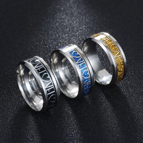 Stainless Steel Black Blue Gold Love Heart Rings for Men Women Wedding Band Shinny Couple Charm Male Gift