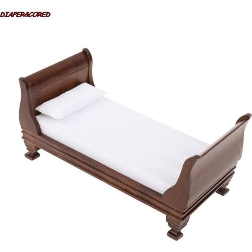 1:12 Doll House Bed Doll House Mini Furniture Play House Accessories Simple European Chinese Single Bed