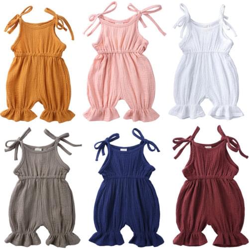 Summer Cotton Linen Newborn Baby Girls Romper Baby Clothes Sleeveless Romper Jumpsuit Ruffle High Waist Toddler One-Piece Outfit