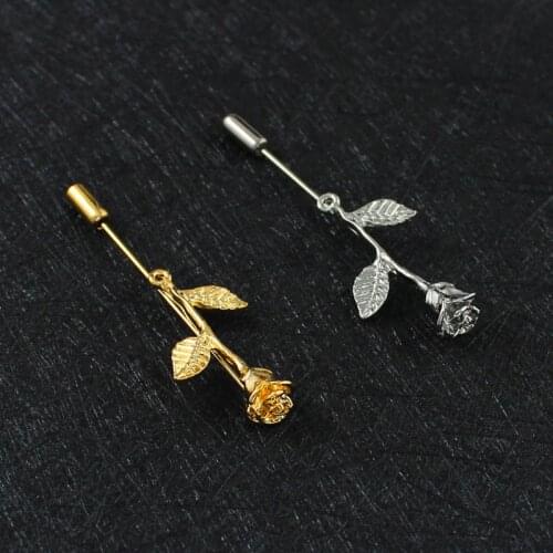 New Fashion Classic Rose Needle Gold Rose Leaf Classic Men and Women Clothing and Leisure Icons Brooch Jewelry