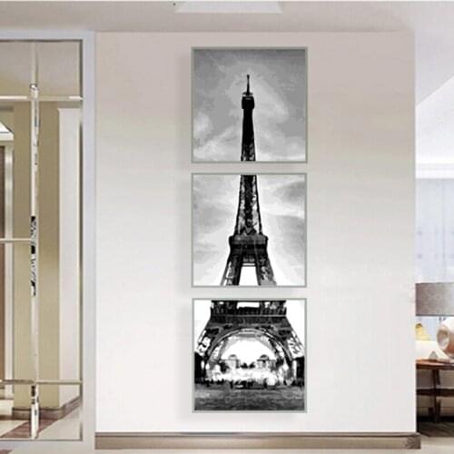 3pc picture by numbers Tower DIY Painting By Numbers Home Decoration For Living Room DIY Digital Linen Oil Painting on the wall