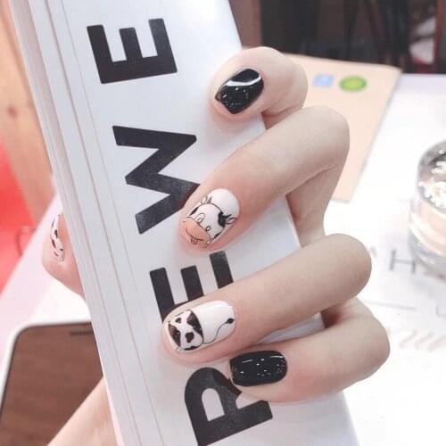 24Pcs Sweet False Nails With 24Pcs Glue Sticker French Tips Full Cover Nail Tips Nail Art Tools Fake Nails Press On Nails