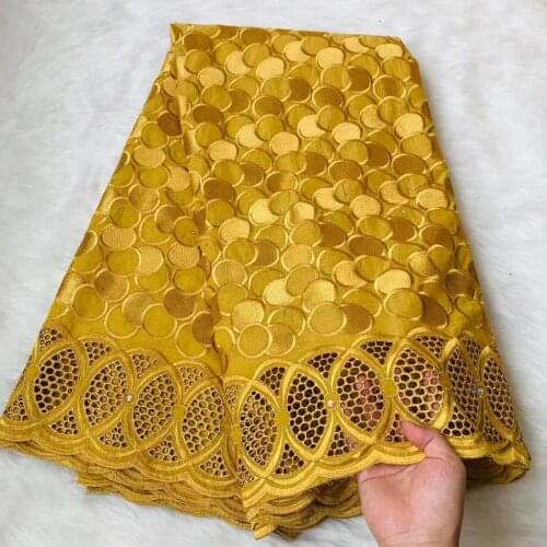 NEW African Nigerian 100% Cotton Lace Fabric 2021 High Quality French Punch Net Lace Fabrics With Diamond Dress 5 Yards A732