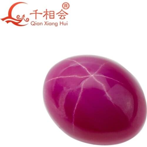 Oval shape Artificial star ruby red color flat back cabochon loose gem stone