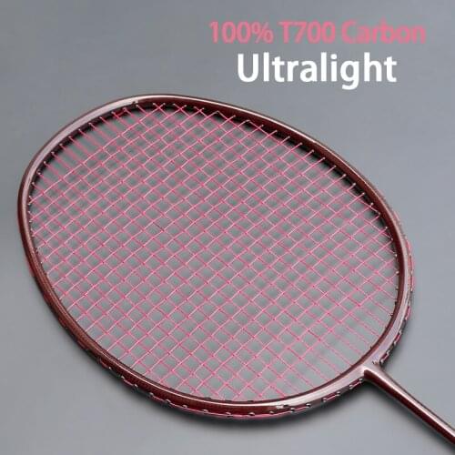 Ultarlight 100% Carbon Fiber Weave Badminton Racket Strung String Bags Professional Racquet Rackets 22-32LBS Sports Padel Speed