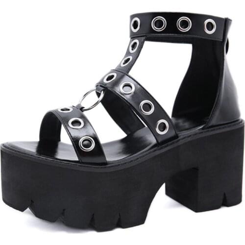 Sandalia mujer verano Punk shoes Rock Gothic wholesale sandals Women Peep Toe strap sandals platform punk shoes LJB105
