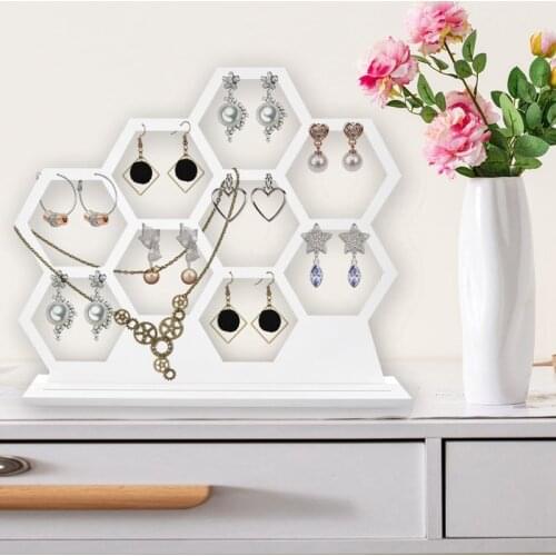 Natural Wood White Honeycomb Jewelry Earrings Necklace Storage Rack Holder Jewelry Display Stand Earring Storage Rack