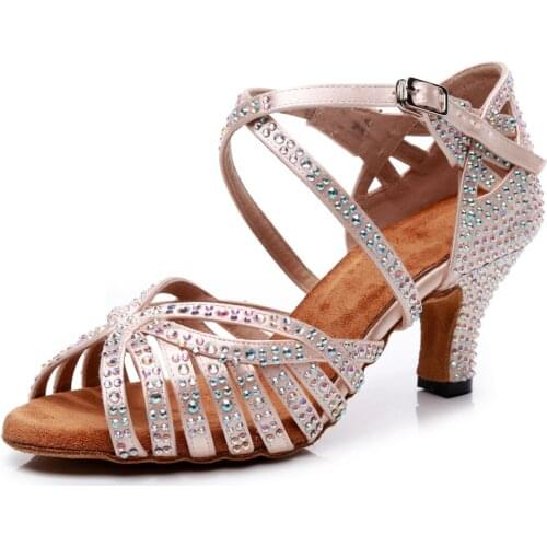 2020 Ballroom Outdoor Jazz Ladies Women Latin Dancing Shoes Pole Sexy Training Line Ladies Heel Rhinestone Women Dance Shoes