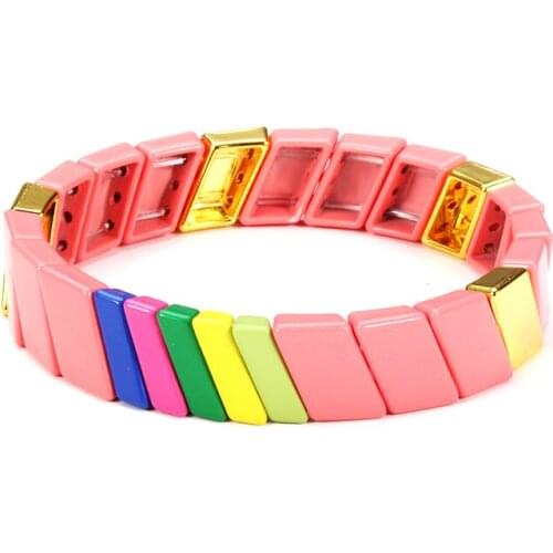 Valentine Pink Candy Tile Honeycomb Bracelet Partners Adjustable Elastic Arm Wristband Bracelet Handmade Jewelry Mother Daughter