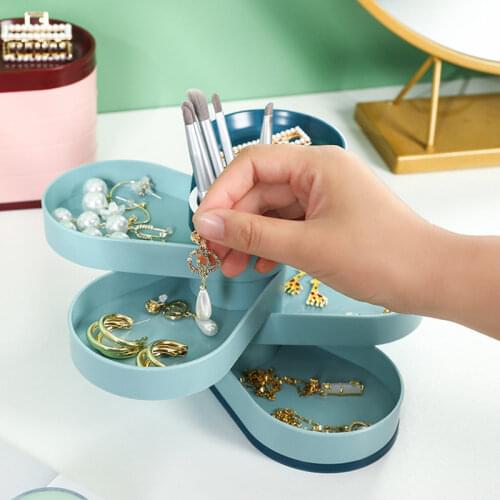 360 Rotating Jewelry Storage Box Jewelry Organizer Bracelet Earrings Hair Accessories Pen Holder Makeup Brush Holder Plastic Box