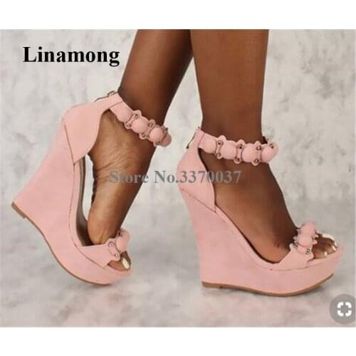 Brand Design Women Fashion Open Toe High Platform Rivet Wedge Sandals Pink Height Increased Wedge Sandals High Quality Shoes