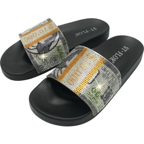 2021 New Fashion Mosaic Color Rhinestones Beach Women Shoes Summer Non-slip Casual Flat Slides Woman Sandals Ladies Flip Flops