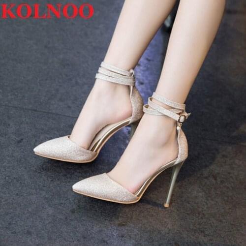 KOLNOO New Handmade Ladies High Heels Pumps Buckle Ankle Strap Nubuck Leather Two-Pieces Evening Party Prom Fashion Court Shoes