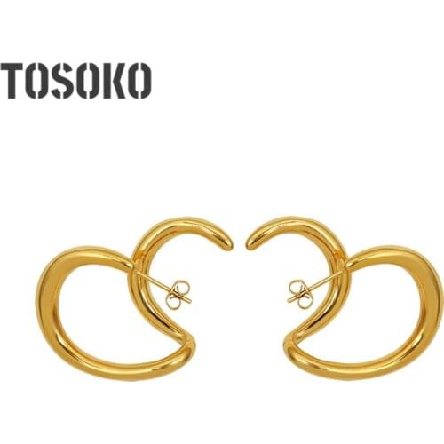 TOSOKO Stainless Steel Jewelry Popular Line Twisted Earrings Female Fashion Exaggerated Earrings BSF438
