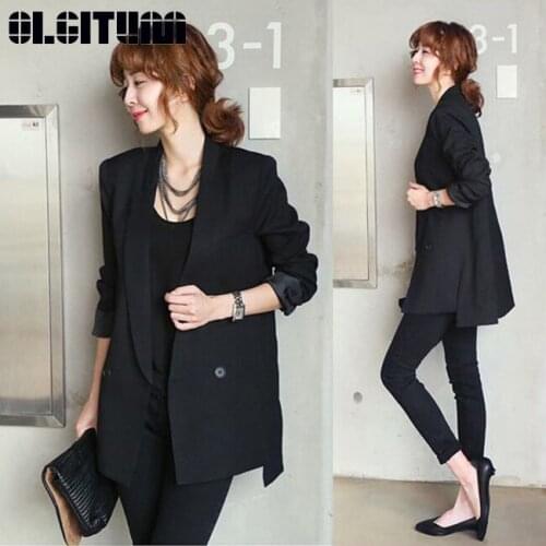 New 2020 Korean Style Solid Long Sleeve Black Women Blazer Notched Collar OL Chic Ladies Blazers Feminino BL041