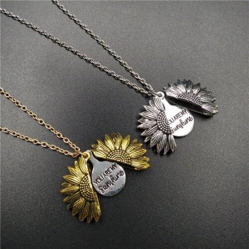 You Are My Sunshine Sunflower Necklaces For Women Rose Gold Silver Color Long Chain Sun Flower Female Pendant Necklace Jewelry