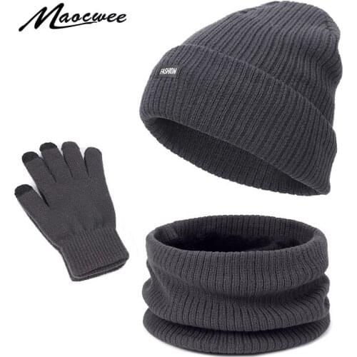 Winter Skullies Beanie Hat Scarf Gloves 3Pcs Set For Men And Women Knitted Outdoor Windproof Warm Thick Beanies Cap With Lining