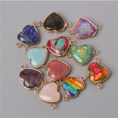 1pcs Classic Heart Shaped Connector Charms Mulicolor 7 chakras imperial Healing Luxury Pendant For Diy Necklace Bracelet 23x15mm