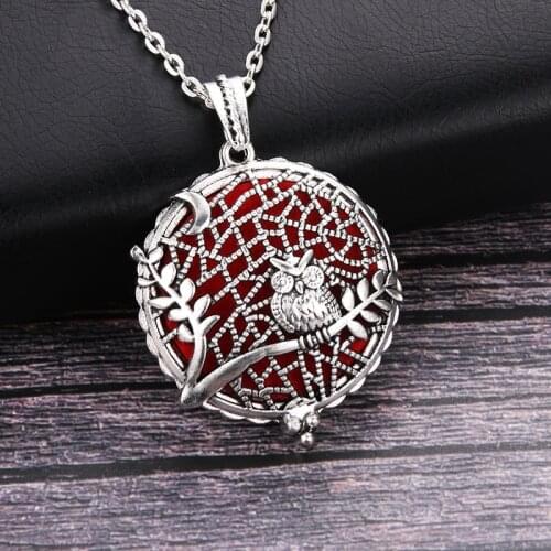 1pc Owl Vintage Aromatherapy Perfume Essential Oils Diffuser Necklace Locket Necklace Pendant Dream Catcher Necklace 8556