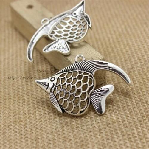 10 pcs Charms Fish Pendant Antique color 35*52mm Fit Bracelets Necklace DIY Metal Jewelry Making Hot Sale