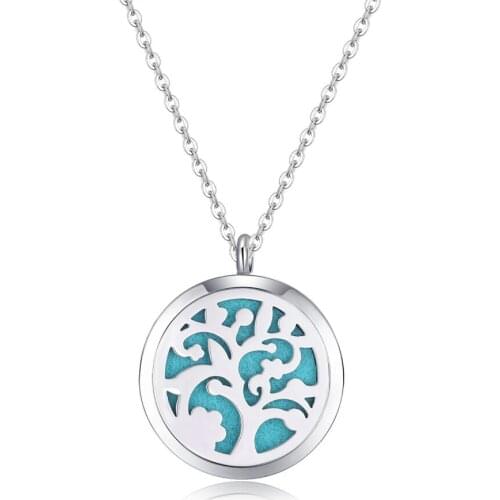 10pcs silver color newest tree IV (30mm)Aromatherapy / Essential Oils 316L S.Steel Perfume Diffuser Necklace