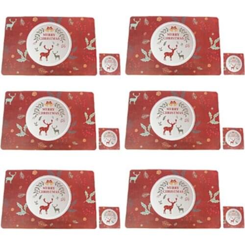 12Pcs Placemat Table Mat PVC Heat Insulation Non-Slip Dining Bowl Pad Coffee Cup Coaster Set Home Decor Christmas Tableware Mat
