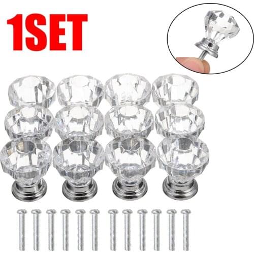 12pcs Fashion Crystal Door Knobs Glass Door Single Port Handle Pulls Furniture Drawer Cabinet Pulls Handle Home Door Hardware