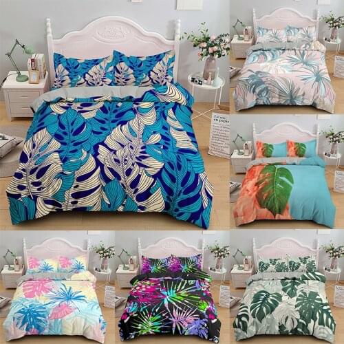 Leaves Pattern Printed Nordic Style 2/3Pcs Bedding Sets For US UK EU AU 14 Size Duvet Cover Set With Zipper Closure