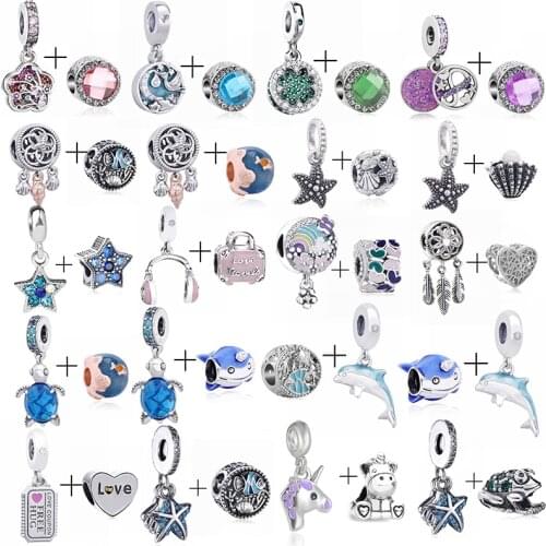 2Pcs/Lot 2021 New Crystal Starfish Charm Pendants Fit DIY Brand Bracelets Necklaces For Women Men Fashion Jewelry Gift 45 Styles