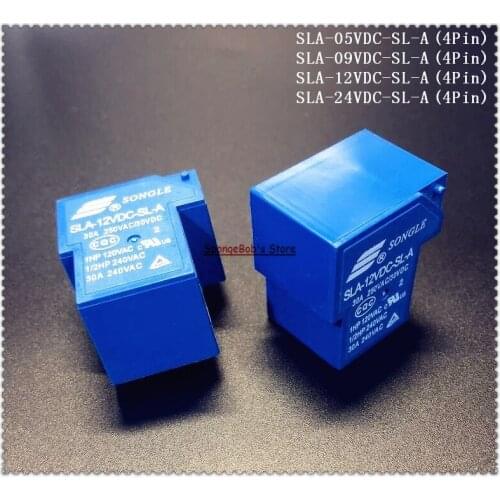 2pcs/Lot SLA-05VDC-SL-A / SLA-09VDC-SL-A / SLA-12VDC-SL-A / SLA-24VDC-SL-A SONGLE Power Relay 4Pins 5V 9V 12V 24V 30A T90