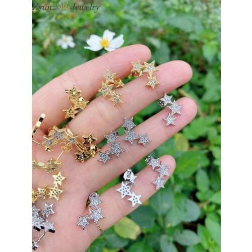 4 Pairs, Vintage Crystal Star Stud Earrings For Women Gold Silver Color CZ Micro Pave Fashion Earring Bijoux Femme Brinco