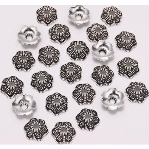 50pcs/Lot 10.5mm 6 Petals Beads Caps Carved Flower Loose Sparer Apart Torus End Bead Caps For DIY Jewelry Making Findings