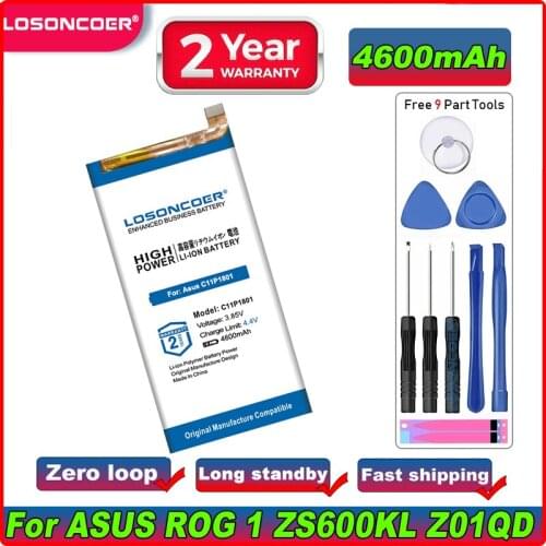 LOSONCOER 4500mAh C11P1801 Phone Battery For ASUS ROG 1 Game Phone ZS600KL Z01QD Battery +Free Tools