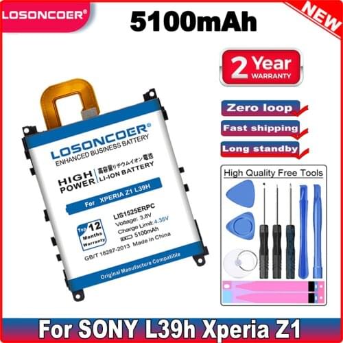 LOSONCOER 5100mAh LIS1525ERPC Battery For SONY Xperia Z1 L39H Battery C6903 L39T L39U C6902 Honami SO-01F L39T L39U C6916 L39