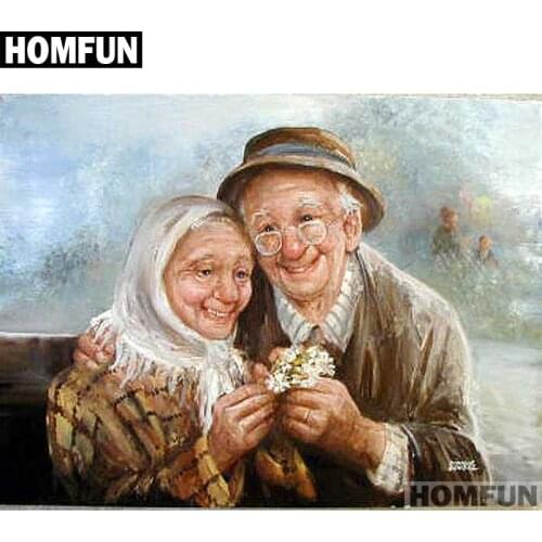 HOMFUN Full Square/Round Drill 5D DIY Diamond Painting "Old couple love" Embroidery Cross Stitch 5D Home Decor Gift A01397