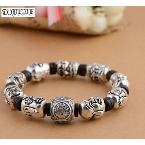 Handcrafted 925 Silver Buddhist Eighteen Arhats Beads Bracelet Tibetan Rohan Beaded Bracelet Lucky Beasts Bead Man Bracelet