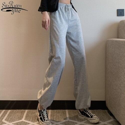 New Autumn Winter High Waist Baggy Solid Pants Women Black Casual Wide Leg Pants Drawstring Velvet Loose Women Trousers 12778