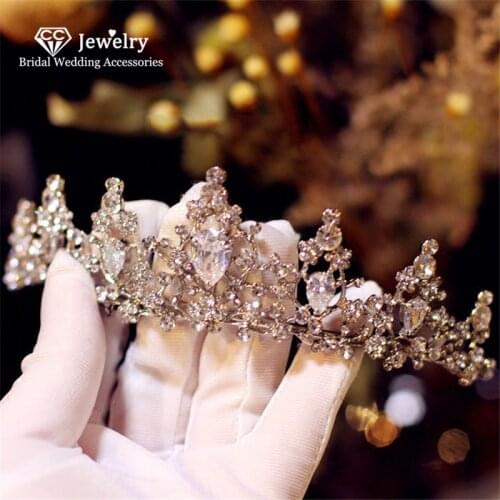 CC Crown for Women Bridal Tiara Wedding Hair Accessories for Bride Bridesmaids Queen Crowns Jewelry Charm Fine Party Gift HG701