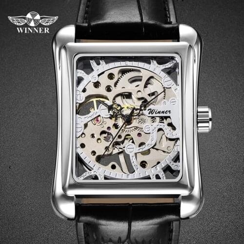 Black Gold Silver Mans Clocks Leather Strap Mechanical Hand Wind Mans Watches Relogio Masculino