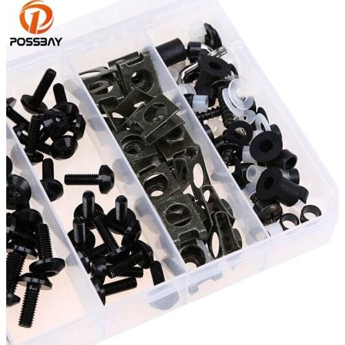 POSSBAY Motorcycle Part Complete Bolt Nuts Universal fit for Suzuki Ducati Harley Honda Scooter Bolt Kit With Plastic Box