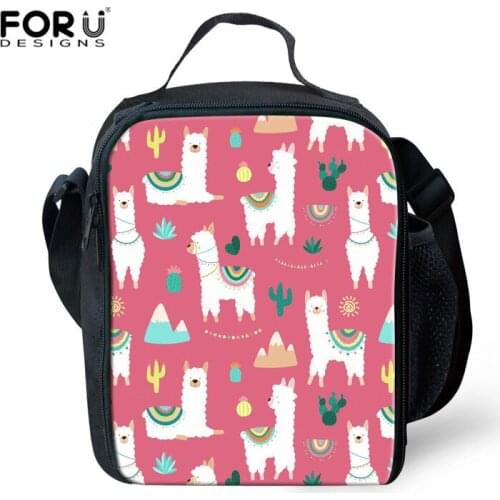 FORUDESIGNS 2019 Fashion 3D Alpaca Print Children Lunch Bag Insulated Cooler Students Meal Bag Insulated Portable Women Lunchbox
