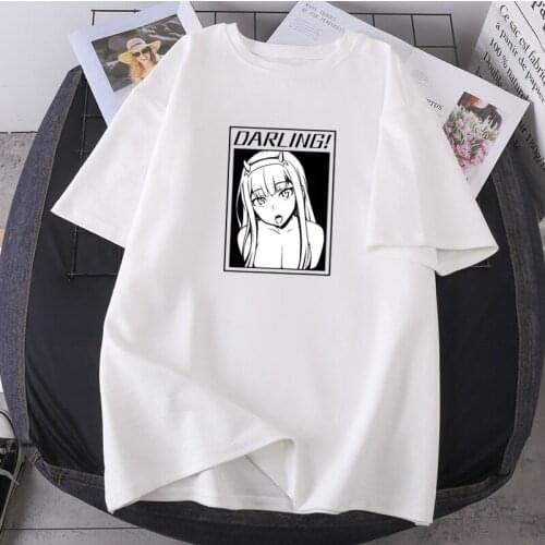 Japan Darling In The Franxx T-shirts Woman ZERO TWO Kawaii Print Summer O-neck Female Clothing 2021 New Short Sleeve Tops Tees