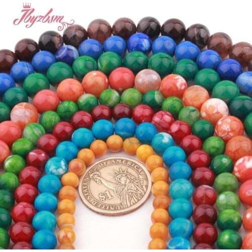 Smooth Round Multicolor Candy Agates Stone Loose Beads For DIY Women Men Necklace Bracelet Earrings Rings Jewelry Making 15"