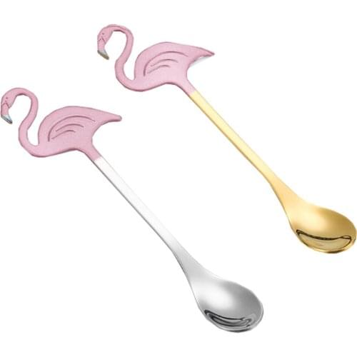 Creative cute cartoon stainless steel stirring coffee spoon flamingo couple spoon