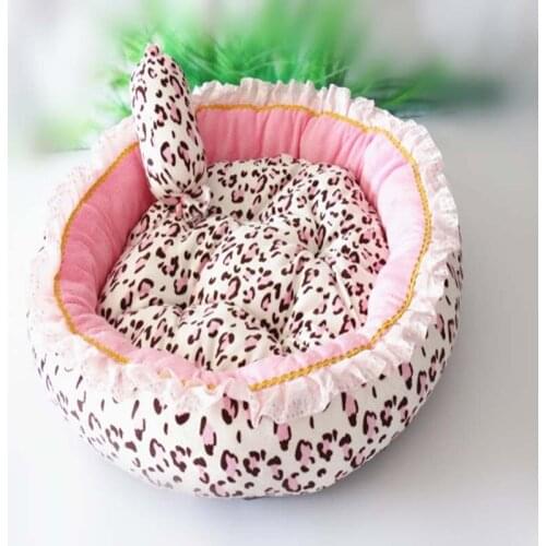 Korea Style Princess Dog Cat Bed Pink Leopard Pet House Sleeping Bag Dog Bed With Pillow Puppy Cushion Kennel Sofa Cama Perro