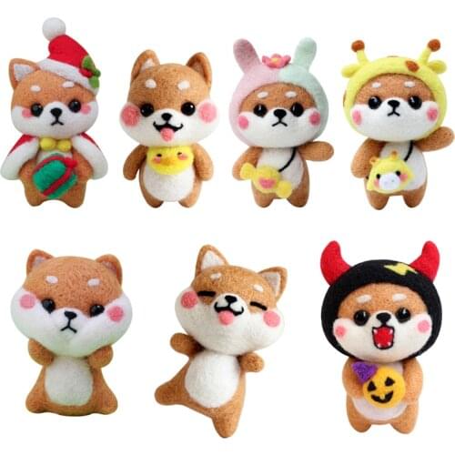 LMDZ 1set Wool Felting Material Bag Shiba Inu Animal Doll Wool Felt Craft DIY Non Finished Poked Set Handcraft Kit for Kid Gift