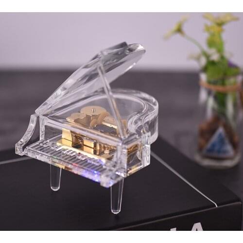 Transparent piano-shaped music box Clockwork mechanical winding RGB colorful light design Holiday gift